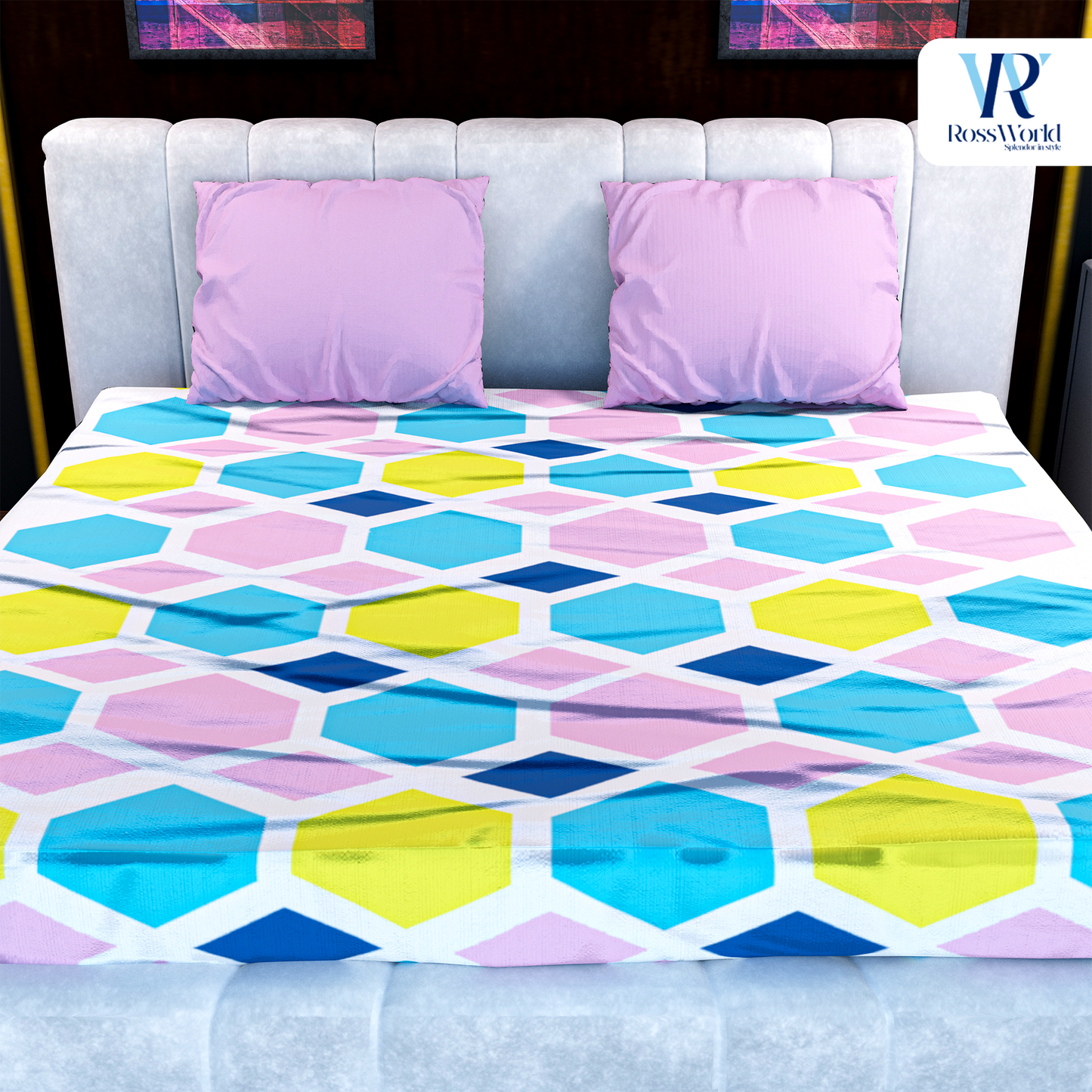 Light Colour Hexagon shape Design Bedsheets Set