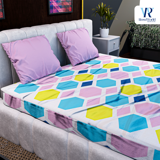 Light Colour Hexagon shape Design Bedsheets Set