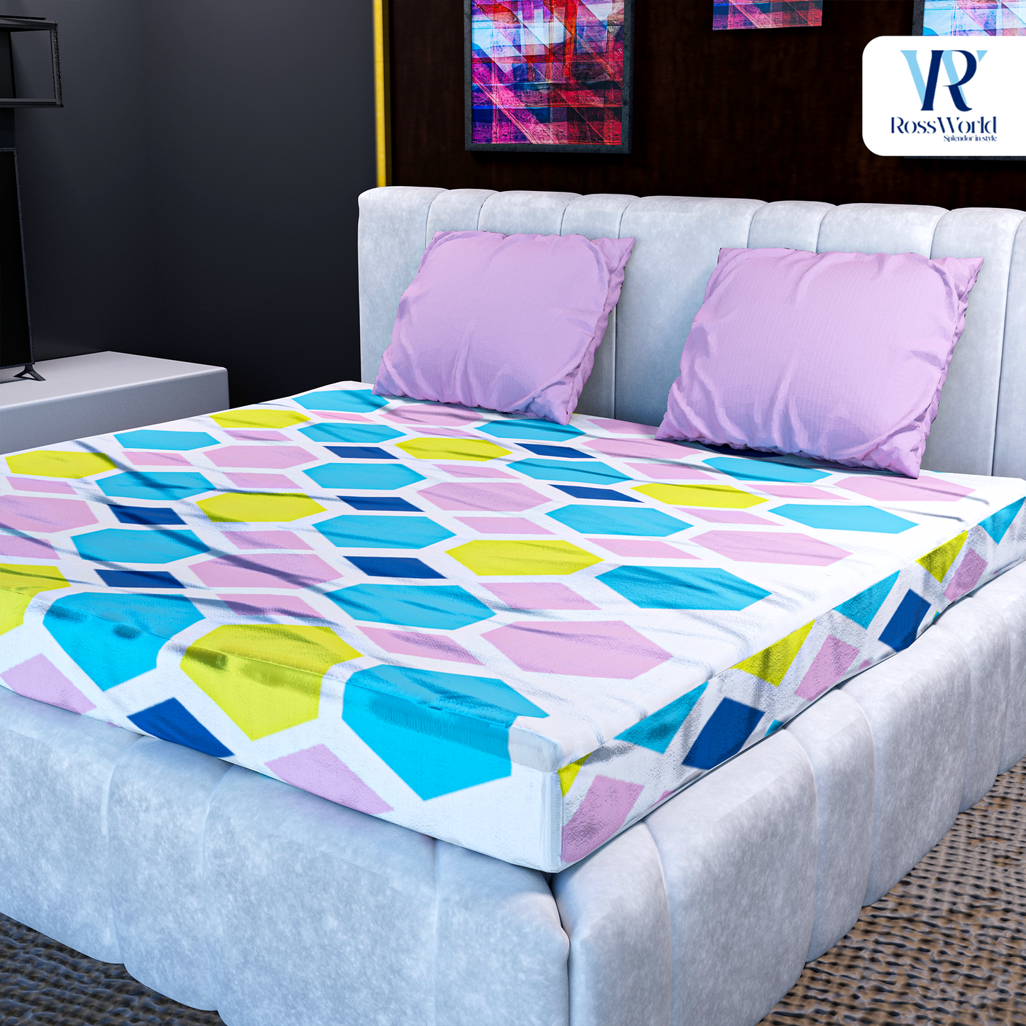 Light Colour Hexagon shape Design Bedsheets Set