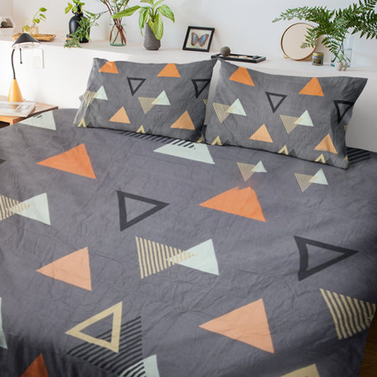 Tringle Patten Printed Grey Colour Bedsheets Set