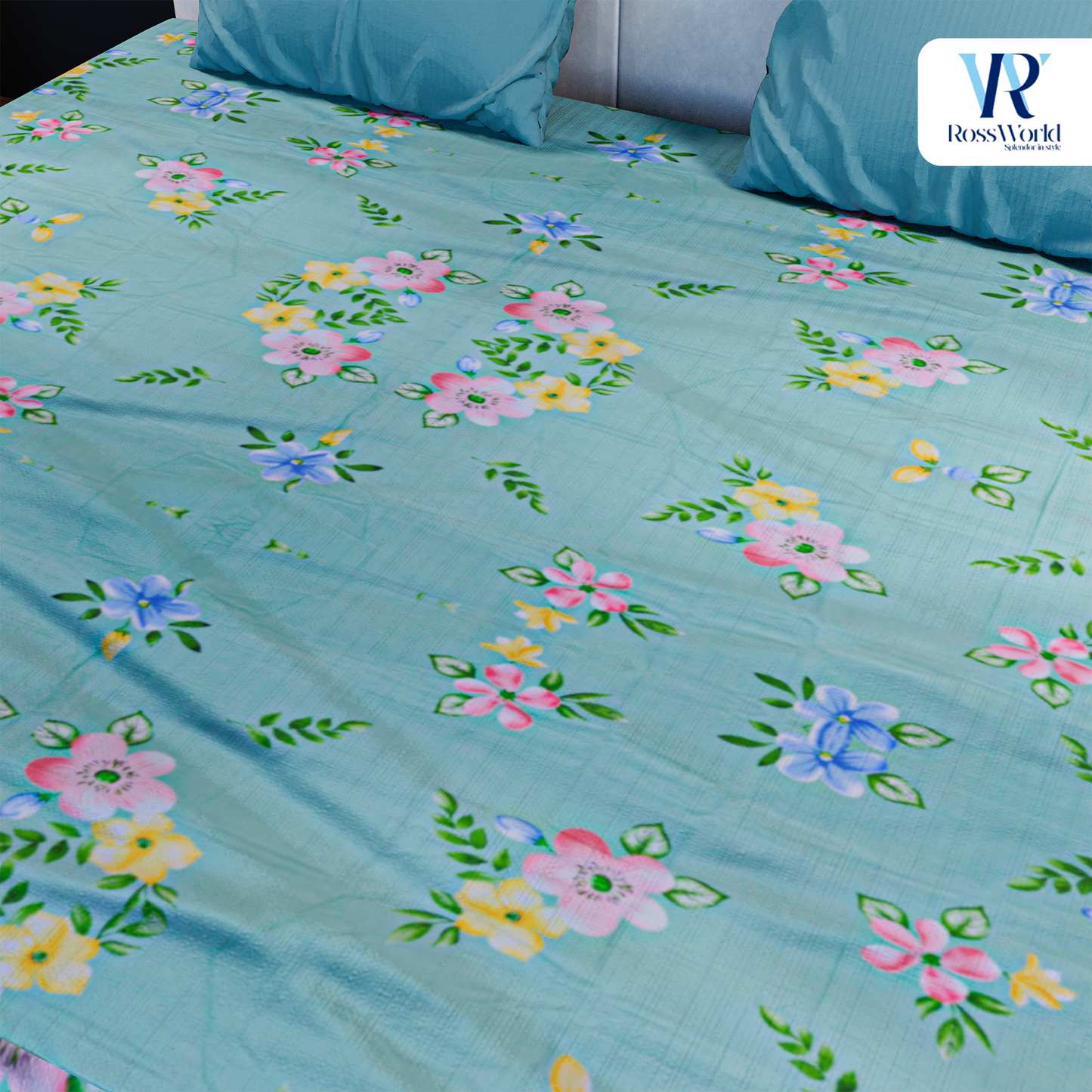 Flower Printed Green Colour Bedsheets Set