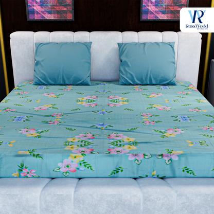 Flower Printed Green Colour Bedsheets Set