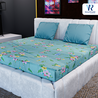 Flower Printed Green Colour Bedsheets Set